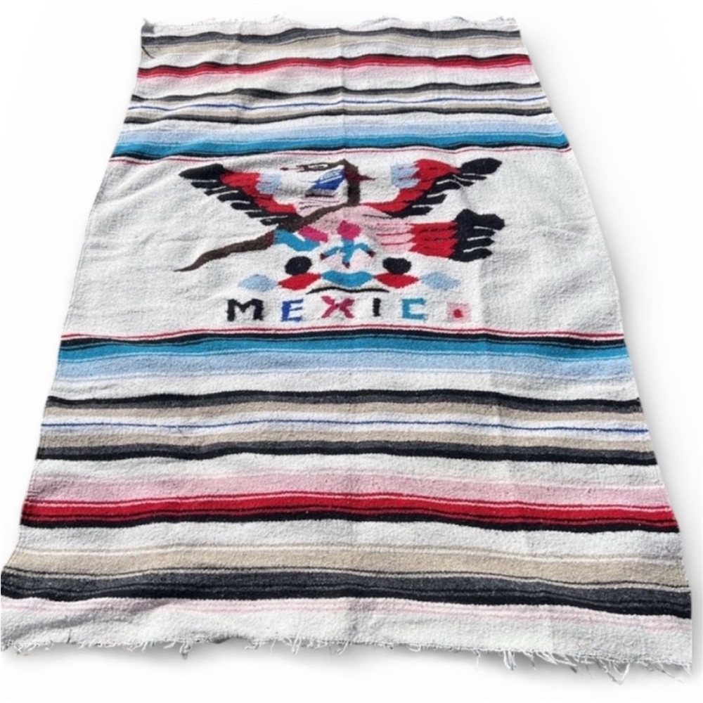 Colorful Mexican Serape Blanket with Eagle Design
